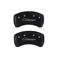 Thumbnail for MGP 4 Caliper Covers Engraved Front & Rear Cursive/Charger Red finish silver ch