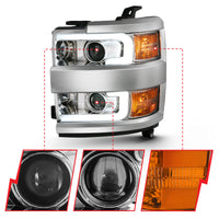 Thumbnail for ANZO 2015-2016 Chevrolet Silverado Projector Headlights w/ Plank Style Design Chrome w/ Amber