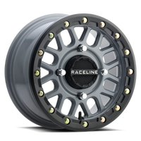 Thumbnail for Raceline A93SG Podium 15x6in/4x156 BP/40mm Offset/132.5mm Bore - Grey & Black Ring Beadlock Wheel