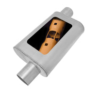 Thumbnail for Gibson MWA Superflow Offset/Offset Oval Muffler - 4x9x14in/3in Inlet/3in Outlet - Stainless