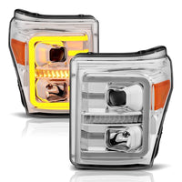 Thumbnail for ANZO 11-16 Ford F-250/F-350/F-450 Projector Headlights w/ Plank Style Switchback Chrome w/Amber