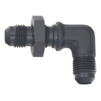 Thumbnail for DeatschWerks 6AN Male Flare to 6AN Male Flare Bulkhead Adapter 90-Degree - Anodized Matte Black