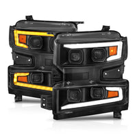 Thumbnail for ANZO 19-22 Chevrolet Silverado 1500 LED Proj HL w/Lgt Bar SwBk Seq. Blk w/In. Light - Driver Side ON