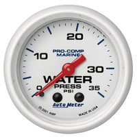 Thumbnail for Autometer Marine White 2-1/16in 35 PSI Mechanical Water Pressure Gauge