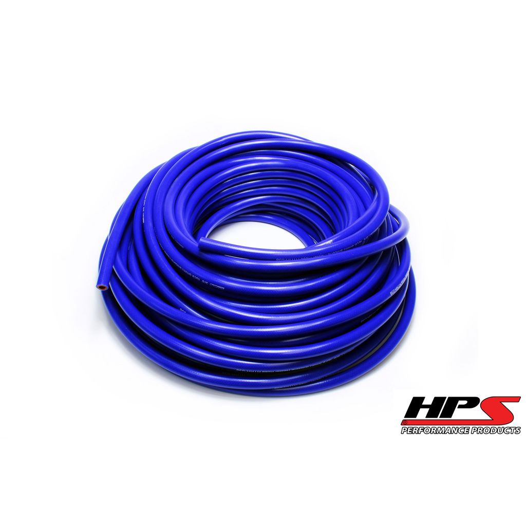 HPS 3/4" ID blue high temp reinforced silicone heater hose 50 feet roll, Max Working Pressure 70 psi, Max Temperature Rating: 350F, Bend Radius: 3"