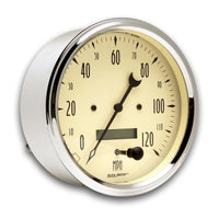 Thumbnail for AutoMeter Gauge Speedometer 5in. 120MPH Elec. Prog. W/ Lcd Odo Antique Beige