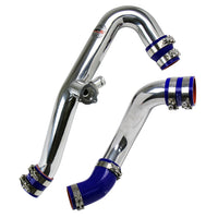 Thumbnail for HPS Polish Intercooler Hot Charge Pipe and Cold Side with Blue Hoses 15-20 Ford Mustang Ecoboost 2.3L Turbo