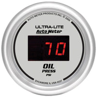 Thumbnail for Autometer Ultra-Lite 2-1/16in 100PSI Silver Dial Digital Oil Pressure Gauge w/ Red LED