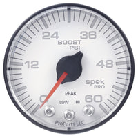 Thumbnail for Autometer Spek-Pro Gauge Boost 2 1/16in 60psi Stepper Motor W/Peak & Warn Wht/Blk