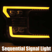 Thumbnail for AlphaRex 18-19 Ford F-150 NOVA LED Projector Headlights Plank Style Chrome w/ActivLight/Seq Signal