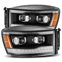 Thumbnail for AlphaRex 06-08 Dodge Ram 1500HD LUXX LED Projector Headlights Plank Style Black w/Seq Signal/DRL