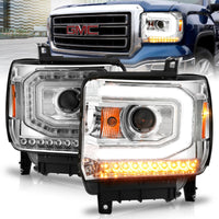Thumbnail for ANZO 2014-2015 Gmc Sierra 1500 Projector Headlights w/ Light Bar Chrome Housing (Halogen Type)