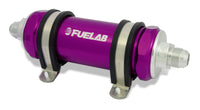 Thumbnail for Fuelab 828 In-Line Fuel Filter Long -12AN In/Out 40 Micron Stainless - Purple