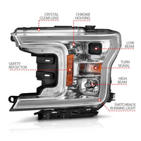 Thumbnail for ANZO 2018-2020 Ford F-150 Projector Headlight w/Plank Style Switchback Chrome Housing