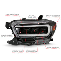 Thumbnail for ANZO 2016-2018 Toyota Tacoma LED Projector Headlights Plank Style Black w/ Amber