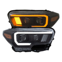 Thumbnail for ANZO 2016-2017 Toyota Tacoma Projector Headlights w/ Plank Style Switchback Black w/ Amber