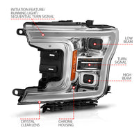 Thumbnail for ANZO 18-20 Ford F-150 (w/o Fctry LED) Full LED Proj Headlights w/Light Bar Swtchbk Seq. Chrome w/Int