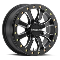 Thumbnail for Raceline A71MB Mamba 14x6in/4x137 BP/40mm Offset/110.18mm Bore - Black & Machined Beadlock Wheel