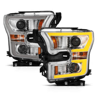 Thumbnail for ANZO 2015-2017 Ford F-150 Projector Headlights w/ Plank Style Switchback Chrome w/ Amber