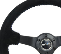 Thumbnail for NRG Reinforced Steering Wheel (350mm / 3in. Deep) Blk Suede/Blue BBall Stitch w/5mm Matte Blk Spokes
