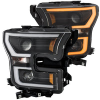 Thumbnail for ANZO 2015-2017 Ford F-150 Projector Headlights w/ Plank Style Switchback Black w/ Amber
