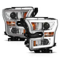 Thumbnail for ANZO 2015-2017 Ford F-150 Projector Headlights w/ Plank Style Switchback Chrome w/ Amber