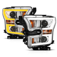 Thumbnail for ANZO 2015-2017 Ford F-150 Projector Headlights w/ Plank Style Switchback Chrome w/ Amber