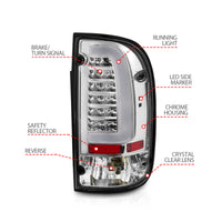 Thumbnail for ANZO 95-00 Toyota Tacoma LED Taillights Chrome Housing Clear Lens (Pair)