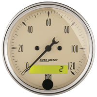 Thumbnail for AutoMeter Gauge Speedo. 3-1/8in. 120MPH Elec. Prog. W/ Lcd Odo Antq Beige
