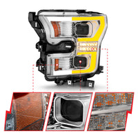 Thumbnail for ANZO 15-17 Ford F-150 LED Projector Headlights - w/ Light Bar Switchback Chrome Housing