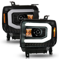 Thumbnail for ANZO 2014-2015 GMC Sierra 1500 Projector Headlights w/ Light Bar Black Housing (Halogen Type)