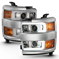 Thumbnail for ANZO 2015-2016 Chevrolet Silverado Projector Headlights w/ Plank Style Design Chrome w/ Amber