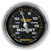 Thumbnail for Autometer Marine Carbon Fiber 2-1/16in 30INHG/20PSI Mechanical Vacuum/Boost Gauge