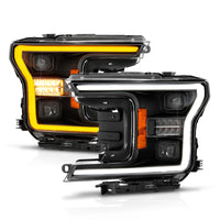 Thumbnail for ANZO 18-20 Ford F-150 (w/o Fctry LED) Full LED Proj Headlights w/Light Bar Swtchbk Seq. Black w/Init