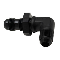 Thumbnail for DeatschWerks 6AN Male Flare to 6AN Male Flare Bulkhead Adapter 90-Degree - Anodized Matte Black