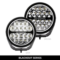 Thumbnail for Go Rhino Xplor Blackout Series Round LED Spot Light Beam w/DRL (Surface/Thread Stud Mnt) 7in. - Blk