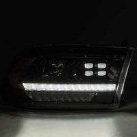 Thumbnail for AlphaRex 09-18 Dodge Ram 1500HD PRO-Series Proj Headlights Plank Style Alpha Black w/Seq Signal/DRL