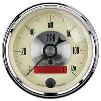 Thumbnail for AutoMeter Gauge Speedo 3-3/8in. 120MPH Elec. Program W/Lcd Odo Prestige Antq. Ivory