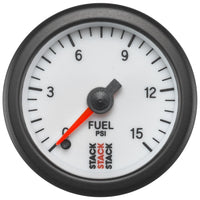 Thumbnail for Autometer Stack 52mm 0-15 PSI 1/8in NPTF Male Pro Stepper Motor Fuel Pressure Gauge - White