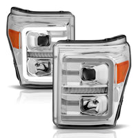Thumbnail for ANZO 11-16 Ford F-250/F-350/F-450 Projector Headlights w/ Plank Style Switchback Chrome w/Amber