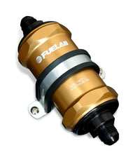 Thumbnail for Fuelab 818 In-Line Fuel Filter Standard -8AN In/Out 100 Micron Stainless - Gold