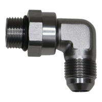 Thumbnail for DeatschWerks 8AN ORB Male Swivel to 8AN Male Flare 90-Degree Fitting - Anodized DW Titanium