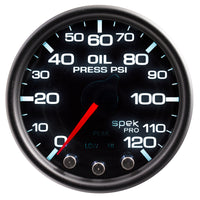 Thumbnail for Autometer Spek-Pro Gauge Oil Press 2 1/16in 120psi Stepper Motor W/Peak & Warn Blk/Smoke/Blk