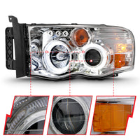 Thumbnail for ANZO 2002-2005 Dodge Ram 1500 Projector Headlights w/ Halo Chrome Clear Amber