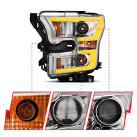 Thumbnail for ANZO 2015-2017 Ford F-150 Projector Headlights w/ Plank Style Switchback Chrome w/ Amber