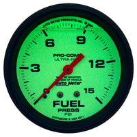 Thumbnail for Autometer Ultra-Nite 2-5/8in 15psi Mechanical Glow In The Dark Fuel Pressure Gauge
