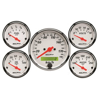 Thumbnail for Autometer Arctic White 5 Pc Kit Box w/ Elec KMH Speedo, Elec Oil Press, Water Temp, Volt, Fuel Level
