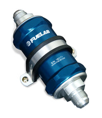Thumbnail for Fuelab 848 In-Line Fuel Filter Standard -6AN In/Out 40 Micron Stainless w/Check Valve - Blue