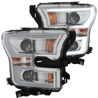 Thumbnail for ANZO 2015-2016 Ford F-150 Projector Headlights w/ Plank Style Design Chrome w/ Amber