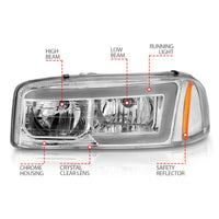 Thumbnail for Anzo 99-17 GMC Sierra/Denali Headlights Chrome Amber (w/C Light Bars)